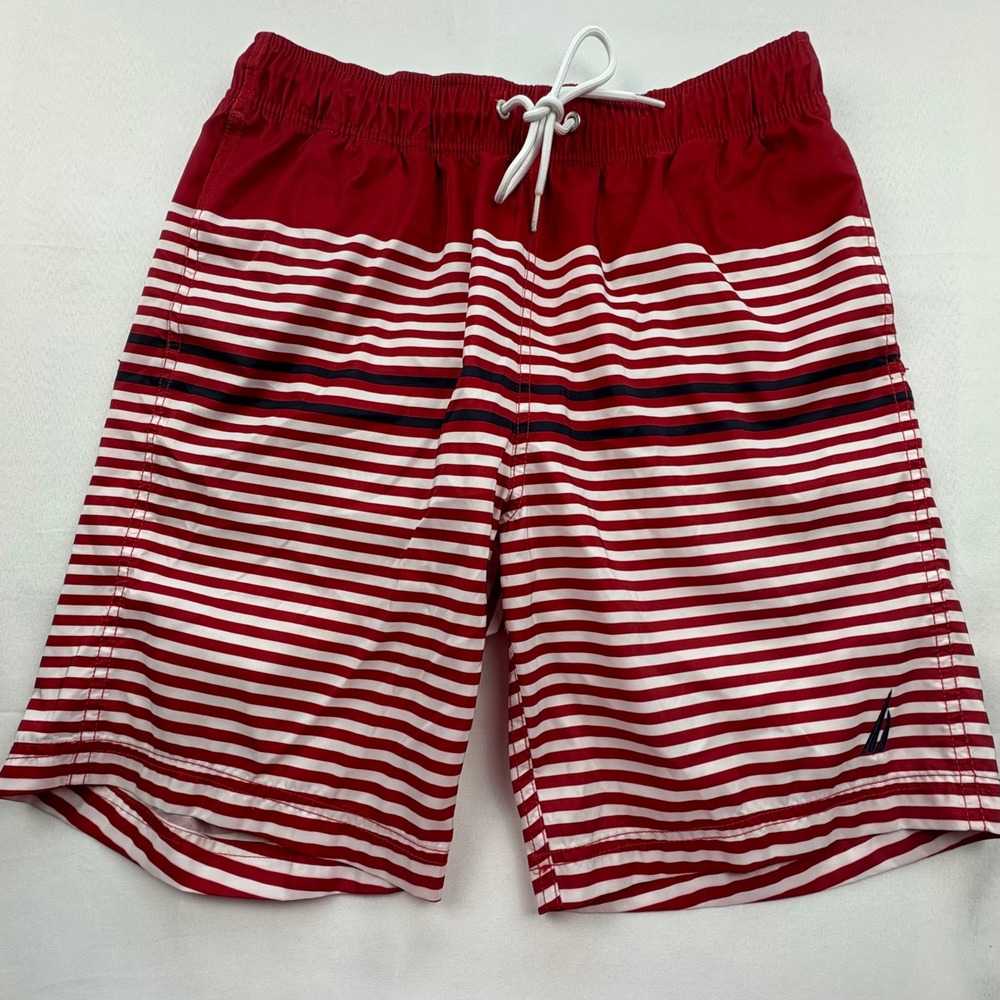 Nautica Mens‎ M Swim Trunks RWB Stripe Quick Dry Board Shorts Beachwear Pockets